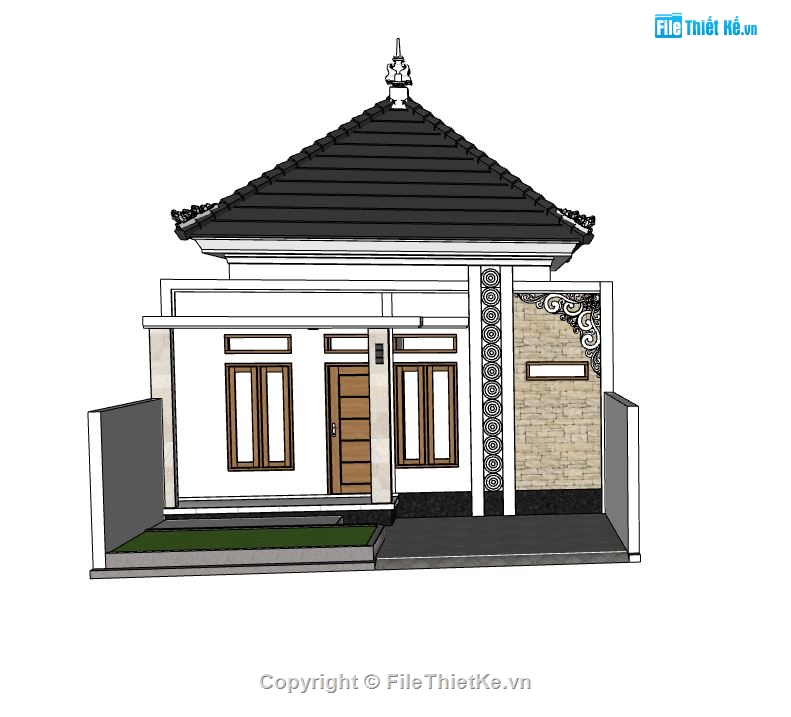 nhà cấp 4,nhà cấp 4 sketchup,mẫu nhà cấp 4 đơn giản,phối cảnh nhà cấp 4