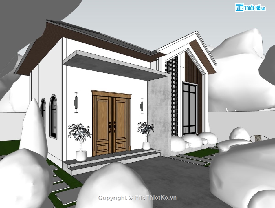 nhà cấp 4,nhà cấp 4 sketchup,file sketchup nhà cấp 4 hiện đại,thiết kế nhà cấp 4