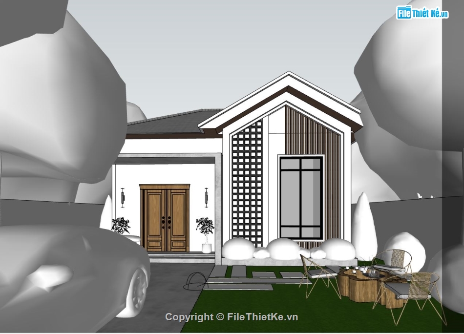 nhà cấp 4,nhà cấp 4 sketchup,file sketchup nhà cấp 4 hiện đại,thiết kế nhà cấp 4