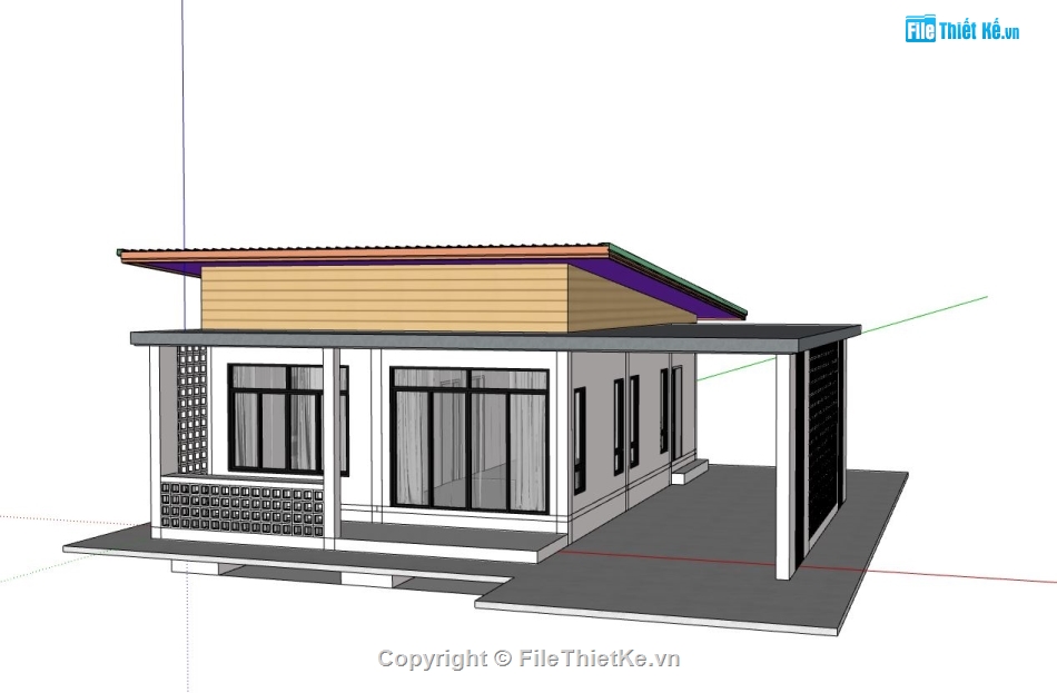 nhà cấp 4 sketchup,nhà cấp 4,phối cảnh nhà phố