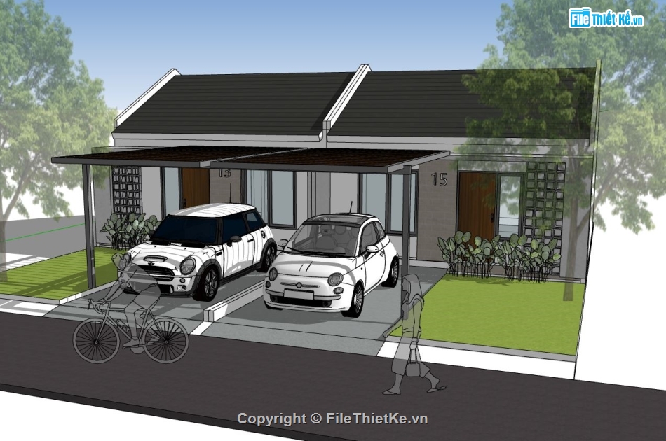 sketchup nhà cấp 4,sketchup nhà liền kề,mẫu nhà cấp 4 đẹp,file su nhà cấp 4