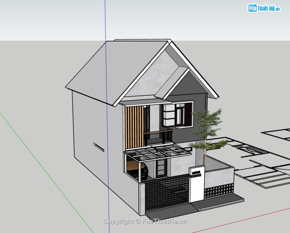 nhà cấp 4,model su nhà cấp 4,nhà cấp 4 sketchup,nhà cấp 4 đẹp