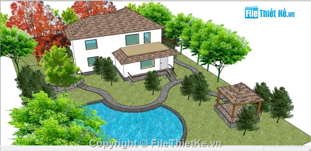 sketchup nhà cấp 4,phối cảnh nhà cấp 4 sketchup,su nhà cấp 4,file sketchup nhà phố