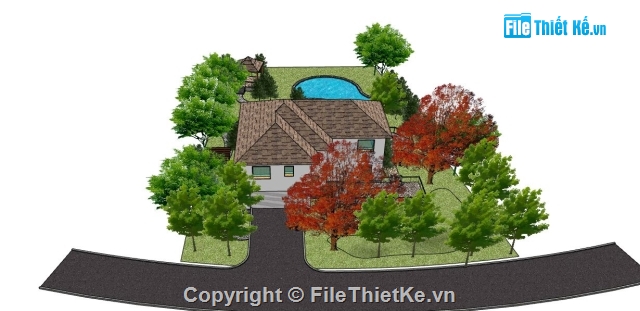 sketchup nhà cấp 4,phối cảnh nhà cấp 4 sketchup,su nhà cấp 4,file sketchup nhà phố