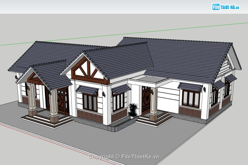 nhà mái thái 1 tầng sketchup,sketchup 1 tầng,sketchup nhà 1 tầng,bản vẽ su nhà 1 tầng,model su nhà 1 tầng,file sketchup nhà 1 tầng
