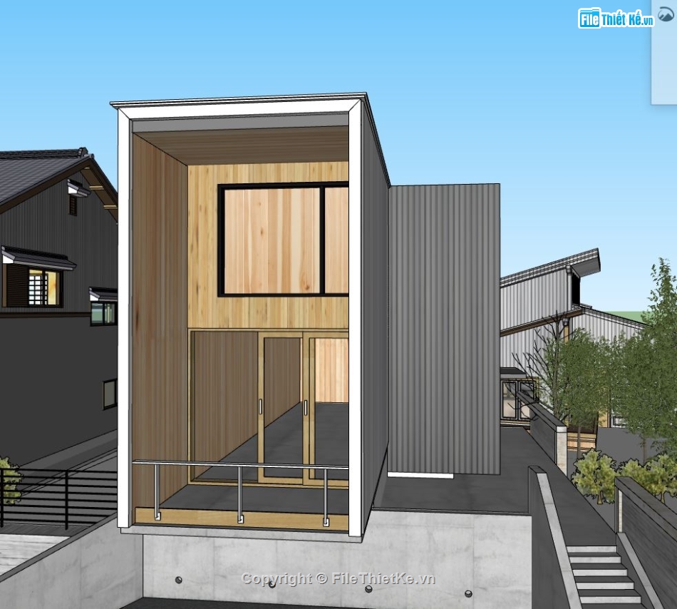 nhà gác lửng,sketchup nhà gác lửng,phối cảnh nhà gác lửng