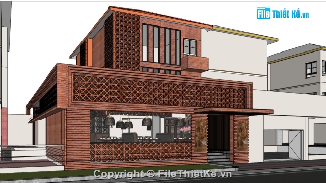 Nhà 2 tầng,nhà hàng  2 tầng,Sketchup nhà hàng,phối cảnh nhà hàng