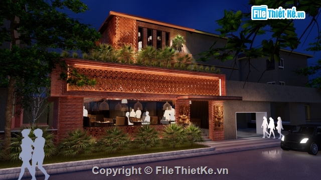 Nhà 2 tầng,nhà hàng  2 tầng,Sketchup nhà hàng,phối cảnh nhà hàng