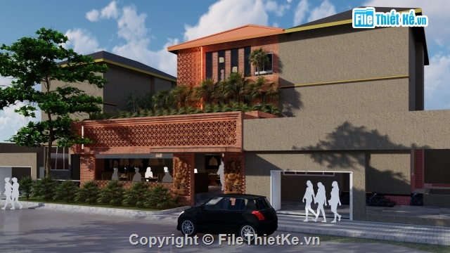 Nhà 2 tầng,nhà hàng  2 tầng,Sketchup nhà hàng,phối cảnh nhà hàng