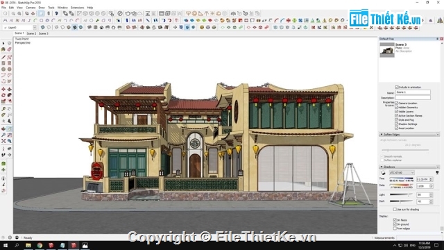 Sketchup Nhà cổ,nhà hàng  2 tầng,Nhà 2 tầng đẹp,Nhà cổ,Nhà hàng Tân cổ 2 tầng,Model Sketchup Nhà hàng