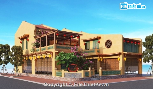 Sketchup Nhà cổ,nhà hàng  2 tầng,Nhà 2 tầng đẹp,Nhà cổ,Nhà hàng Tân cổ 2 tầng,Model Sketchup Nhà hàng