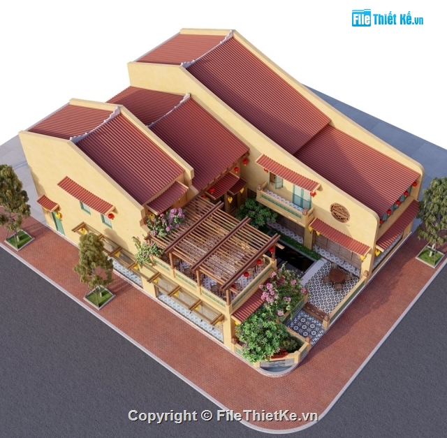 Sketchup Nhà cổ,nhà hàng  2 tầng,Nhà 2 tầng đẹp,Nhà cổ,Nhà hàng Tân cổ 2 tầng,Model Sketchup Nhà hàng