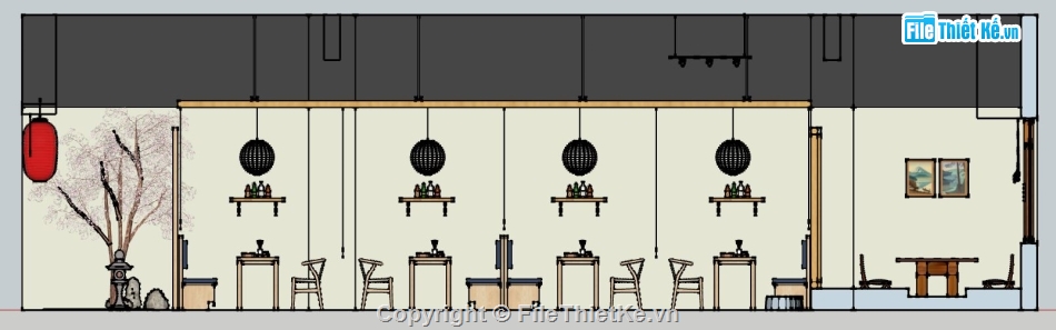 model su nhà hàng,nhà hàng trung quốc,su nhà hàng hàng,sketchup nhà hàng