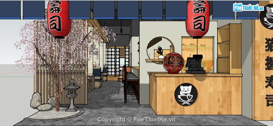 model su nhà hàng,nhà hàng trung quốc,su nhà hàng hàng,sketchup nhà hàng