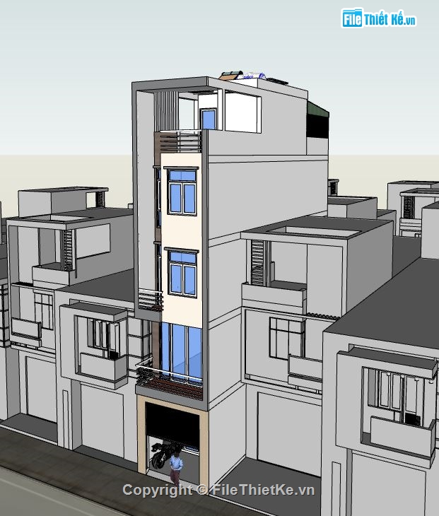 nhà phố 5 tầng,sketchup nhà phố 5 tầng,phối cảnh nhà phố,nhà phố hiện đại
