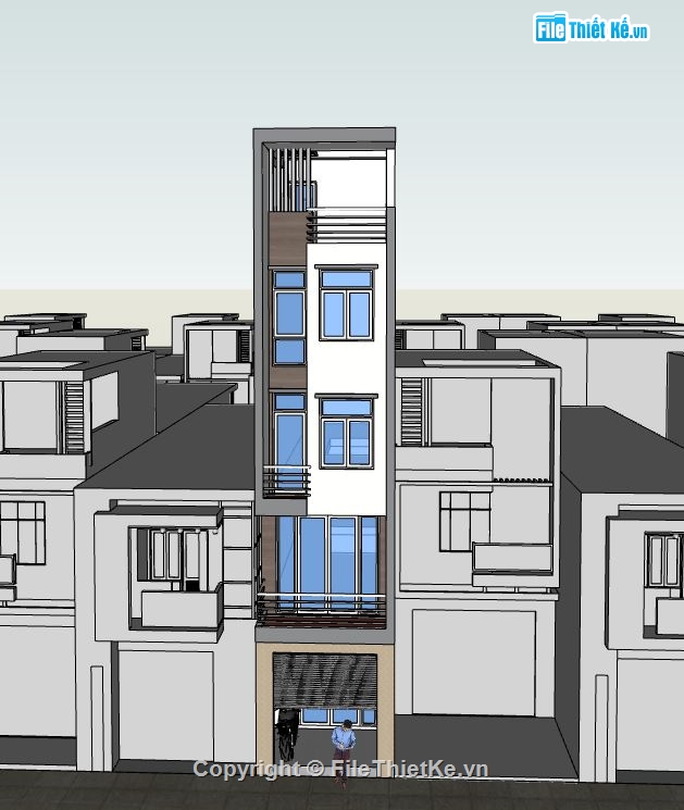nhà phố 5 tầng,sketchup nhà phố 5 tầng,phối cảnh nhà phố,nhà phố hiện đại