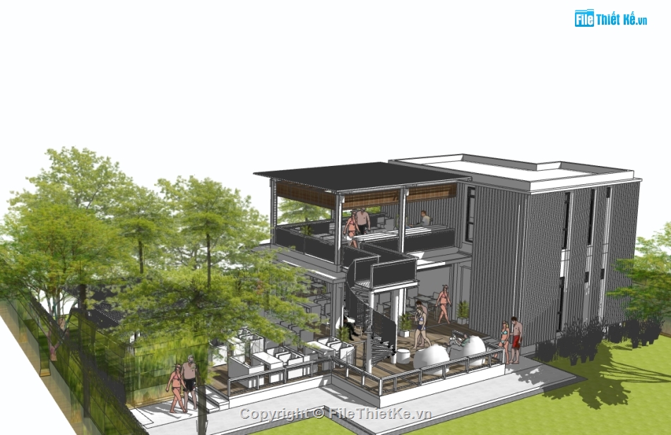 file sketchup nhà nghỉ 2 tầng,model sketchup nhà nghỉ 2 tầng,sketchup nhà nghỉ 2 tầng
