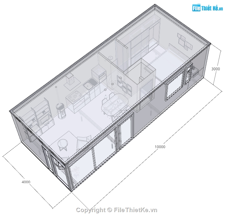 nội thất nhà,sketchup nhà ở,sketchup nội thất,nhà ở 4x10m,file su nhà ở