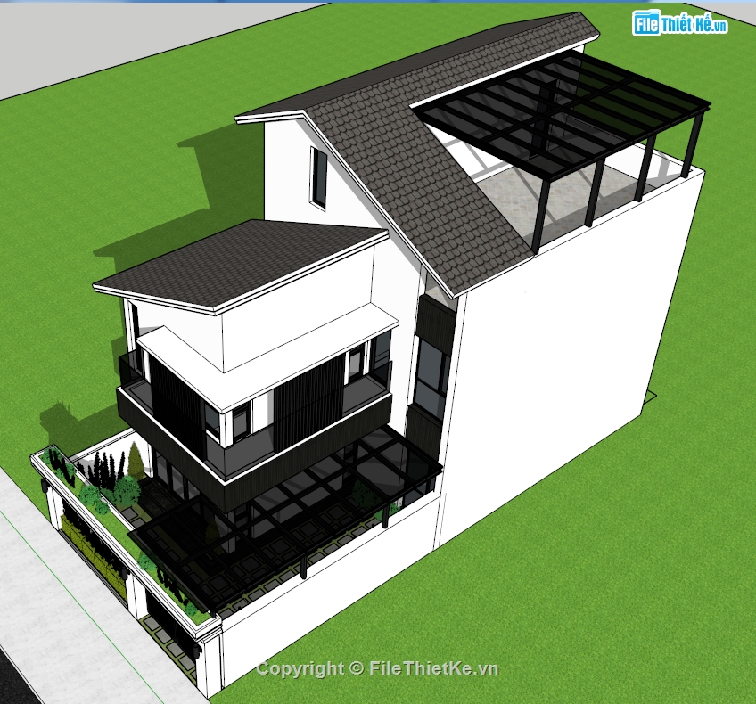 biệt thự hiện đại,biệt thự sketchup,biệt thự 7x16m,sketchup biệt thự hiện đại,model su biệt thự