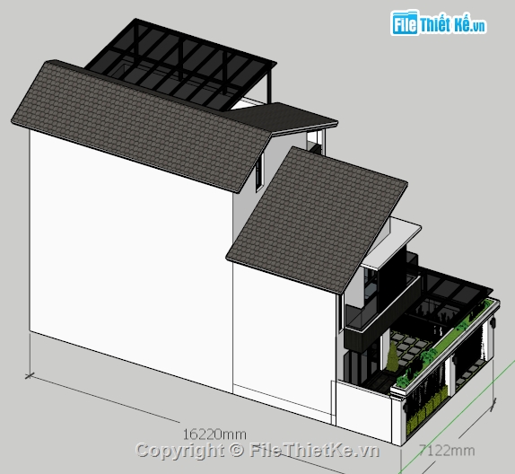 biệt thự hiện đại,biệt thự sketchup,biệt thự 7x16m,sketchup biệt thự hiện đại,model su biệt thự