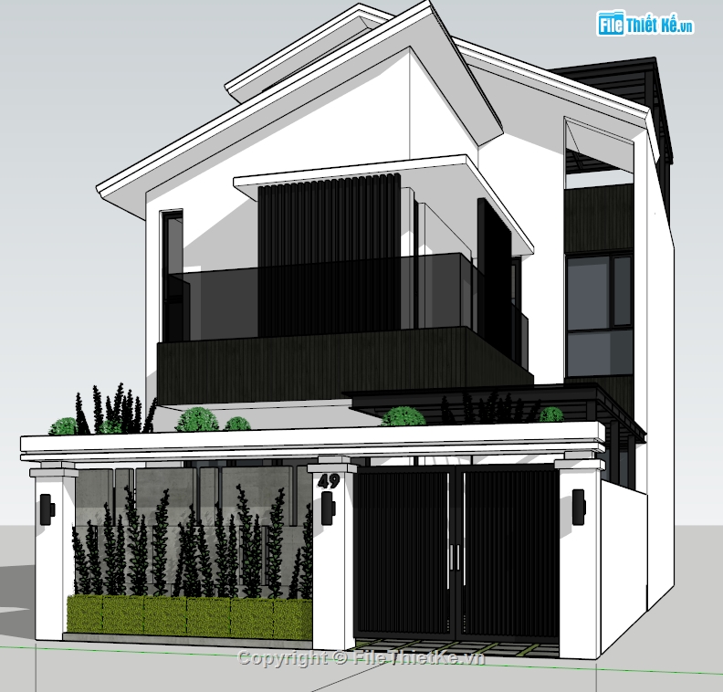 biệt thự hiện đại,biệt thự sketchup,biệt thự 7x16m,sketchup biệt thự hiện đại,model su biệt thự