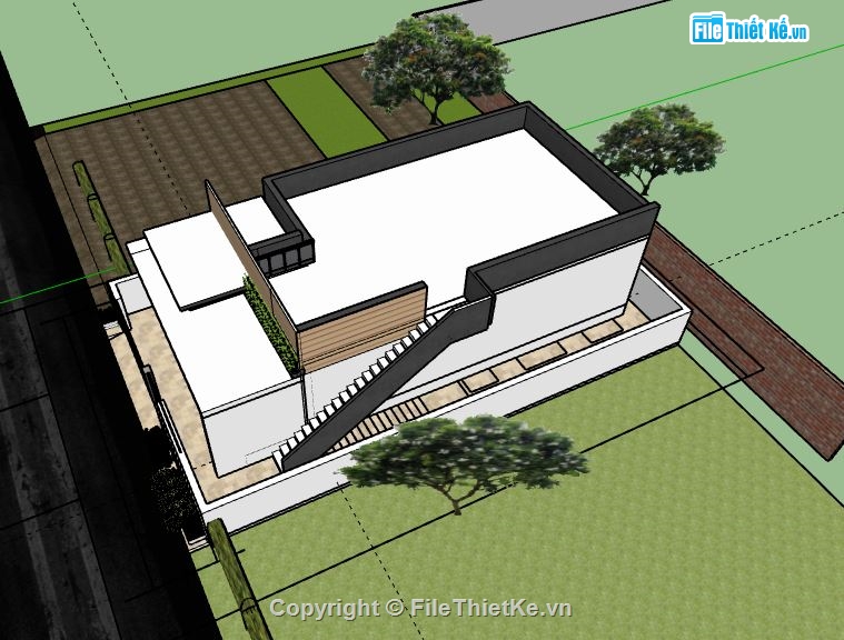 nhà phố 1 tầng,phối cảnh nhà phố,mẫu nhà phố 1 tầng hiện đại,sketchup nhà phố 1 tầng