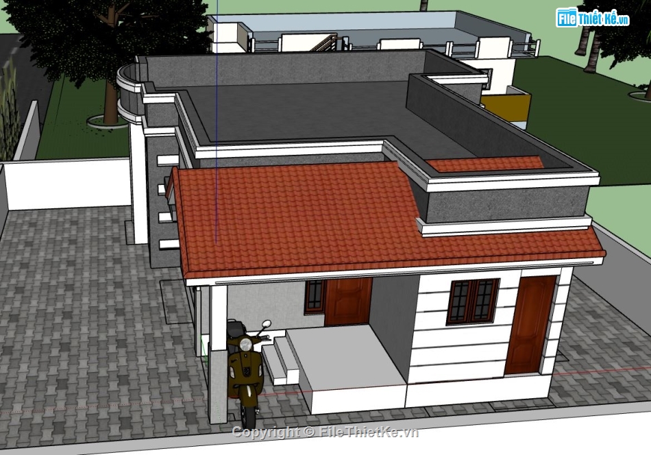 sketchup 3d nhà 1 tầng,phối cảnh nhà 1 tầng,nhà 1 tầng hiện đại,mẫu nhà 1 tầng sketchup