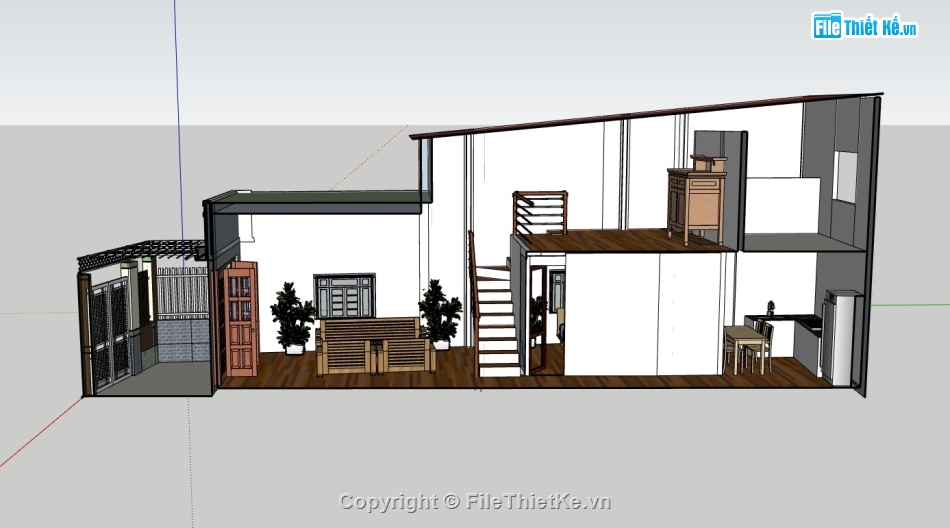 su nhà phố,sketchup nhà phố,nhà phố 1 tầng,su nhà phố 1 tầng