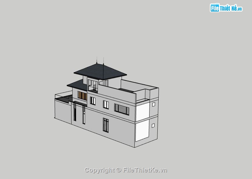 nhà phố sketchup,nhà phố 2 tầng 1 tum,nhà phố hiện đại,phối cảnh nhà phố