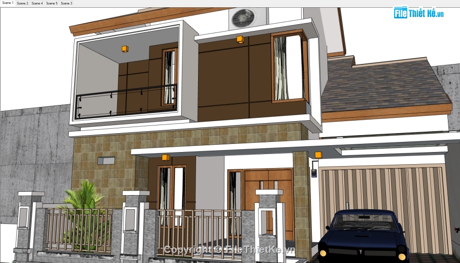 Sketchup nhà phố,File sketchup nhà phố,Model Sketchup nhà phố,file sketchup nhà phố 2 tầng