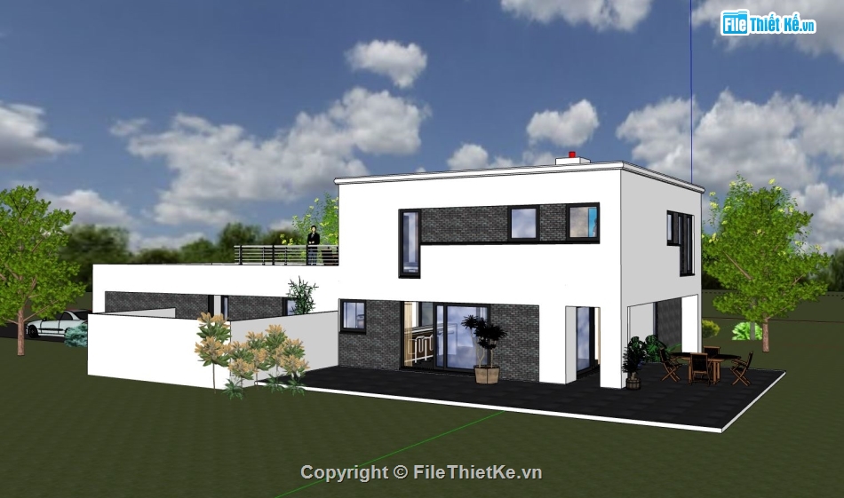 nhà phố sketchup,phối cảnh nhà phố 2 tầng,thiết kế nhà phố hiện đại,mẫu nhà phố đẹp