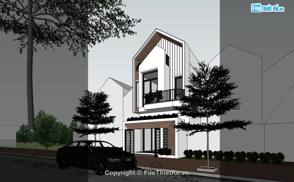 Nhà phố 2 tầng 4.7x20m,Model su nhà phố 2 tầng,File sketchup nhà phố 2 tầng,Nhà phố 2 tầng file sketchup