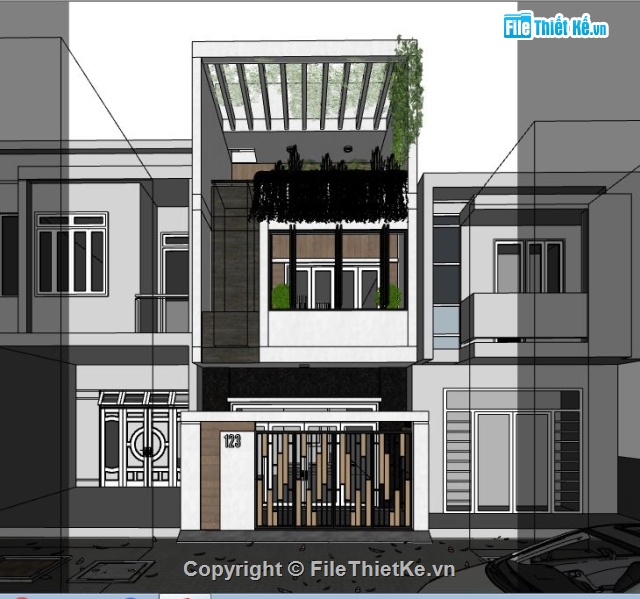 nhà phố 2 tầng,su nhà phố 2 tầng,su nhà phố,file sketchup nhà phố,nhà phố 2 tầng 5x16.5m