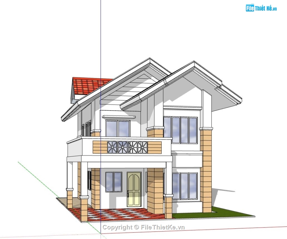 Model sketchup nhà phố,sketchup nhà phố 2 tầng,mẫu su nhà phố 2 tầng