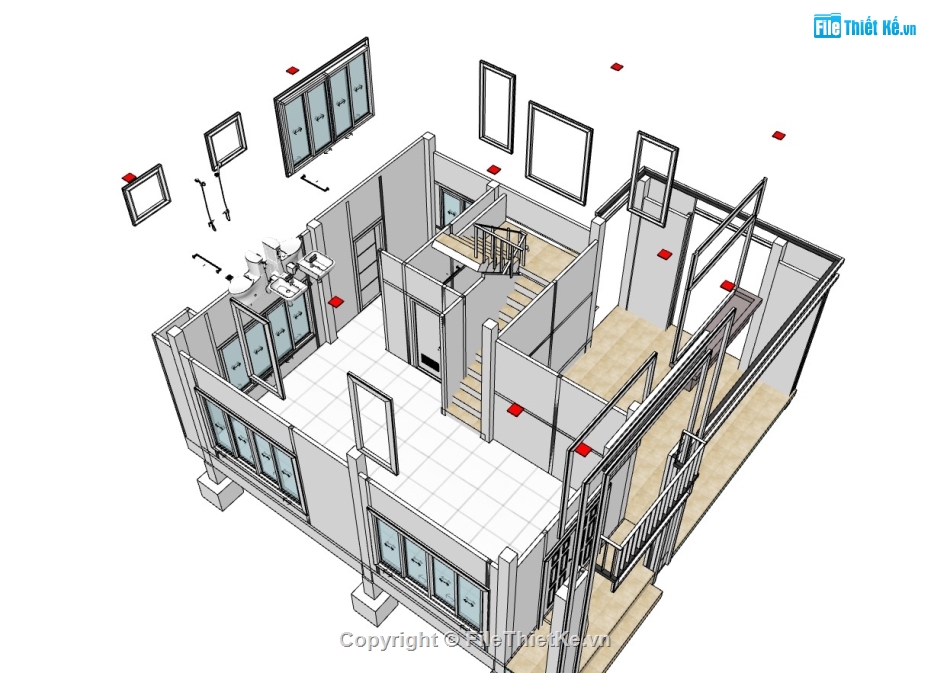 nhà phố sketchup,su nhà phố,sketchup nhà phố,su nhà phố 2 tầng,sketchup nhà phố 2 tầng