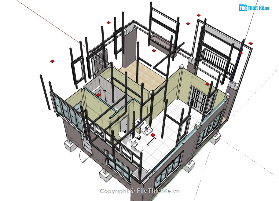 nhà phố sketchup,su nhà phố,sketchup nhà phố,su nhà phố 2 tầng,sketchup nhà phố 2 tầng