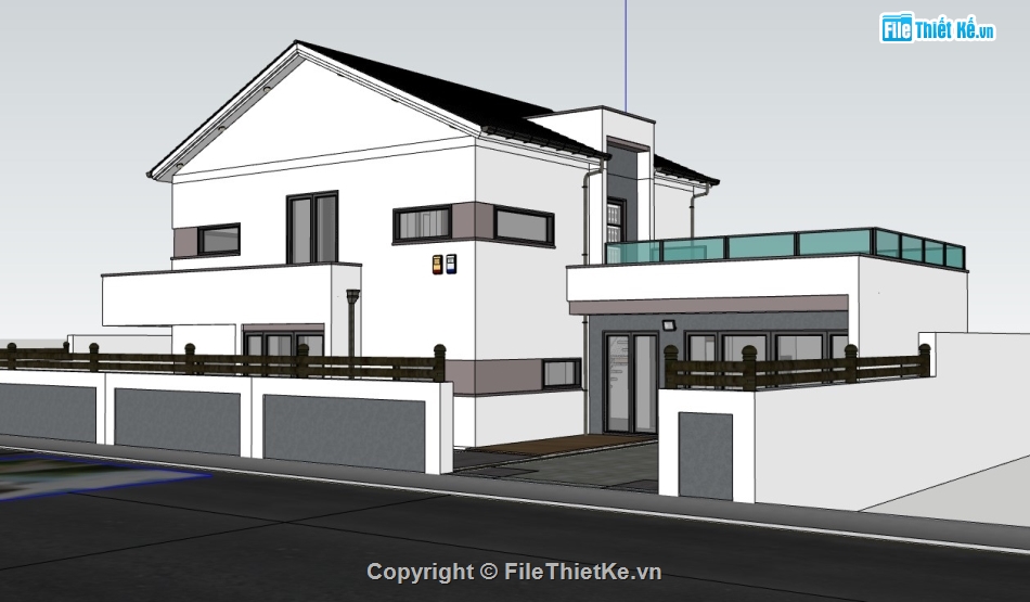 nhà hiện đại,nhà 2 tầng hiện đại,Model sketchup nhà hiện đại,Model sketchup nhà phố,sketchup nhà phố 2 tầng