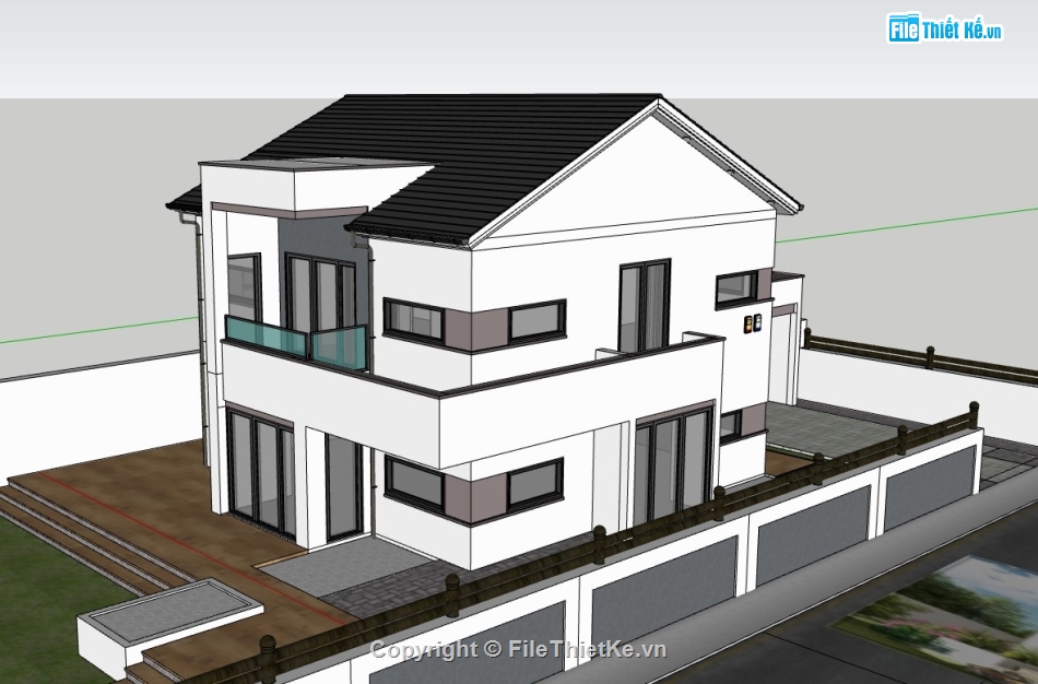 nhà hiện đại,nhà 2 tầng hiện đại,Model sketchup nhà hiện đại,Model sketchup nhà phố,sketchup nhà phố 2 tầng