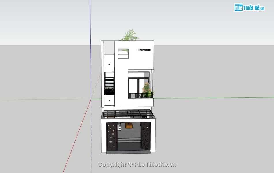 nhà phố 2 tầng,sketchup nhà phố 2 tầng,file su nhà phố 2 tầng,nhà phố 2 tầng hiện đại