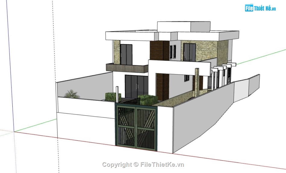 nhà phố sketchup,Model sketchup nhà phố,file sketchup nhà phố 2 tầng