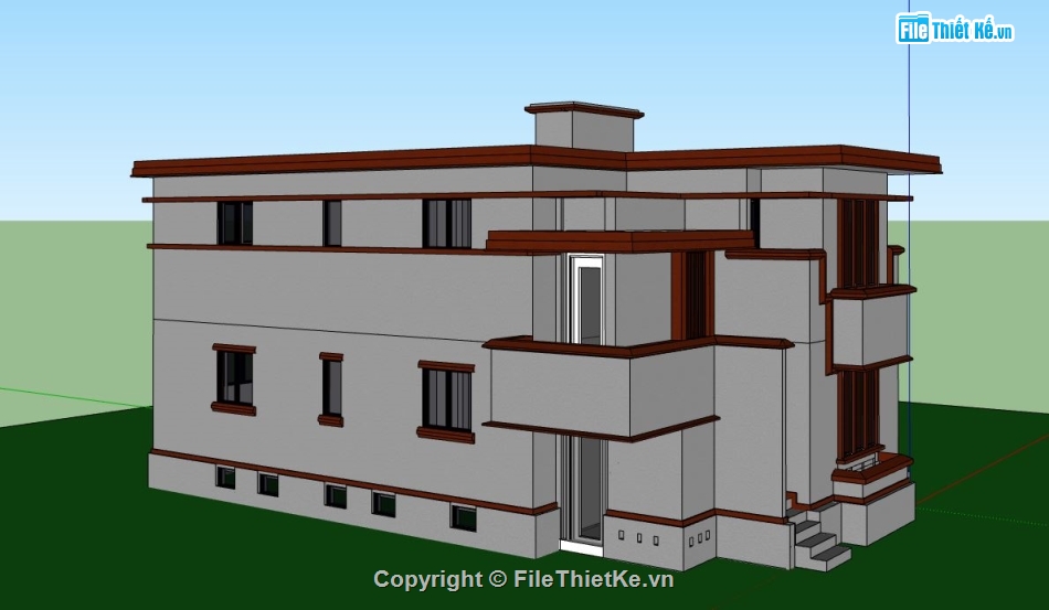 sketchup nhà phố 2 tầng,nhà phố 2 tầng model su,nhà phố 2 tầng hiện đại,phối cảnh nhà 2 tầng