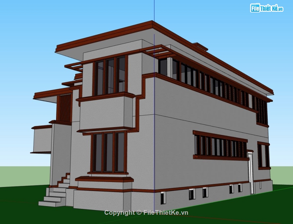 sketchup nhà phố 2 tầng,nhà phố 2 tầng model su,nhà phố 2 tầng hiện đại,phối cảnh nhà 2 tầng