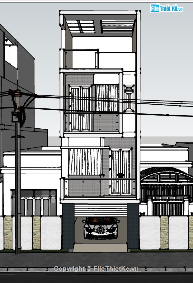 nhà phố 4 tầng,model su nhà phố 4 tầng,mẫu nhà phố 4 tầng,kiến trúc nhà phố 4 tầng