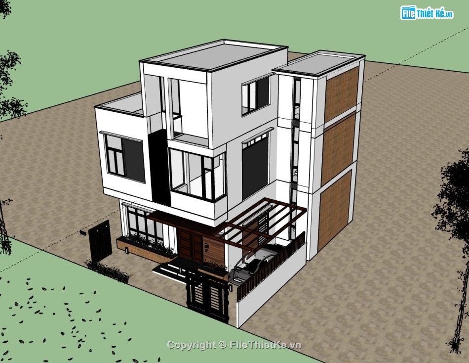 nhà phố 3 tầng,su nhà phố,sketchup nhà phố