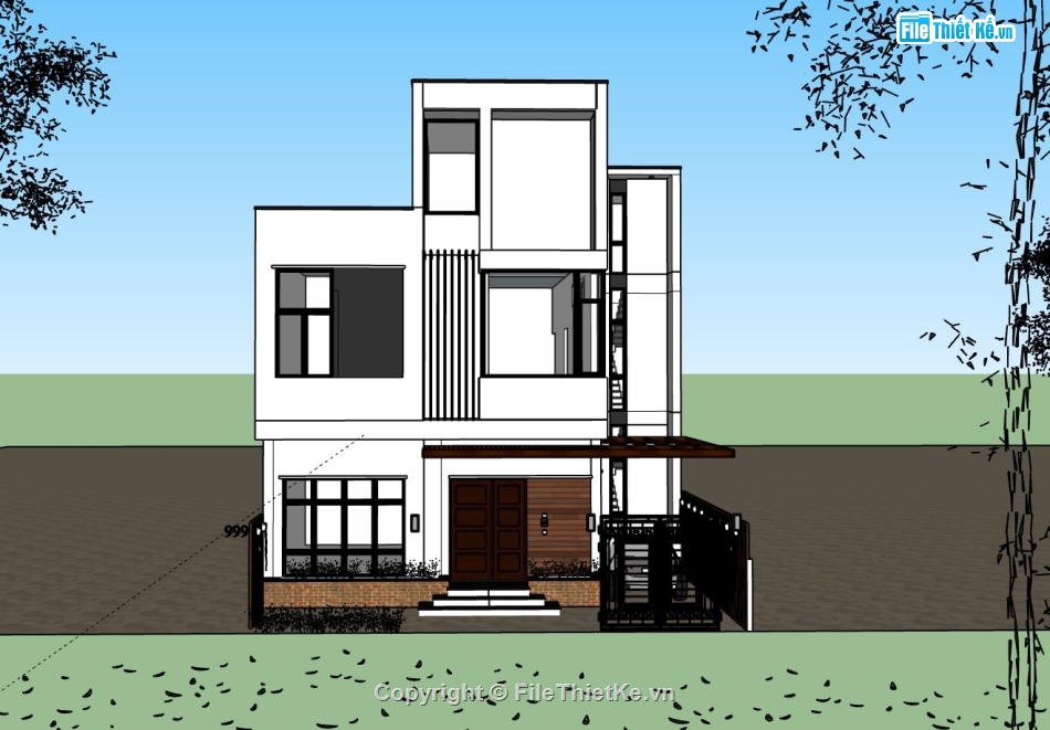 nhà phố 3 tầng,su nhà phố,sketchup nhà phố