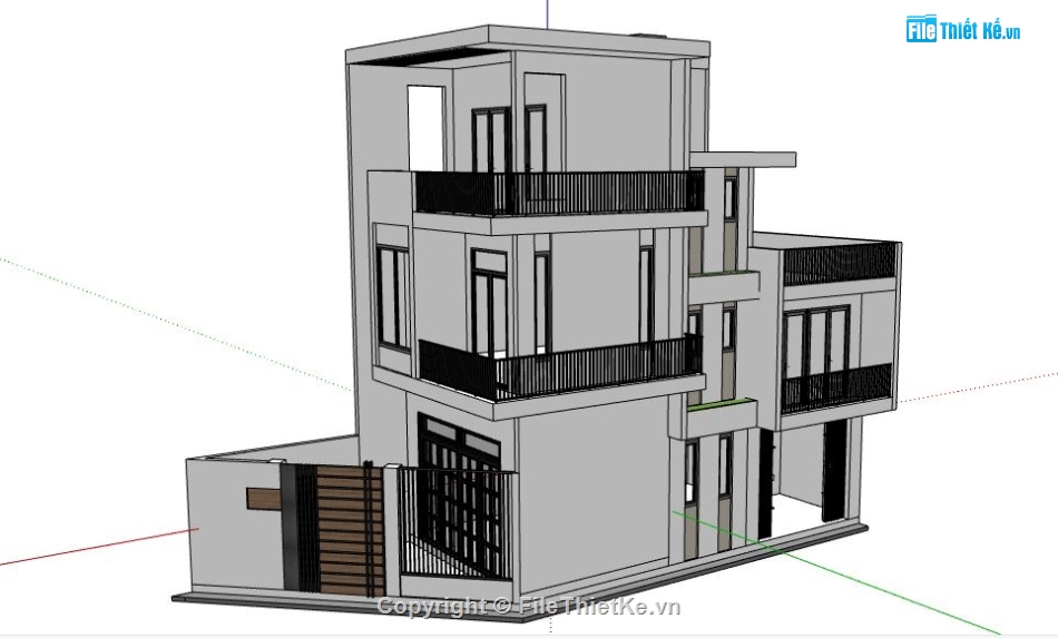 model su nhà phố 3 tầng,File Sketchup nhà phố 3 tầng,File Sketchup nhà phố,File su nhà phố 2 mặt tiền