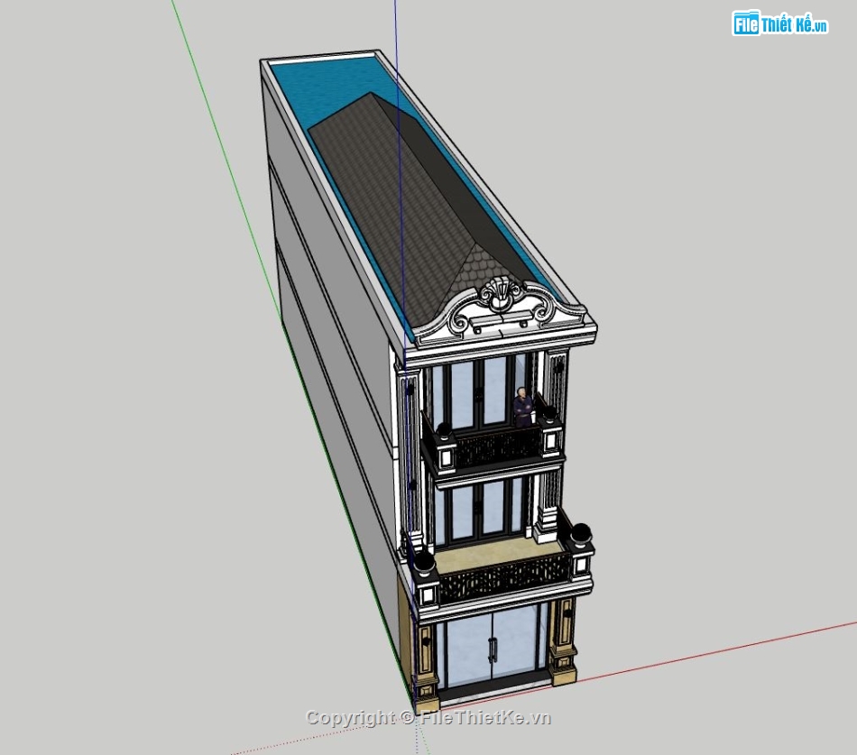 nhà phố 3 tầng,bản vẽ nhà phố tân cổ điển,model sketchup nhà phố,file su nhà phố 3 tầng