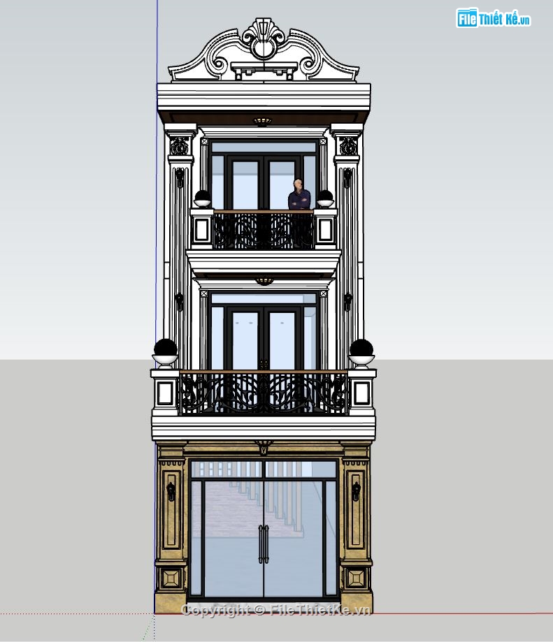 nhà phố 3 tầng,bản vẽ nhà phố tân cổ điển,model sketchup nhà phố,file su nhà phố 3 tầng