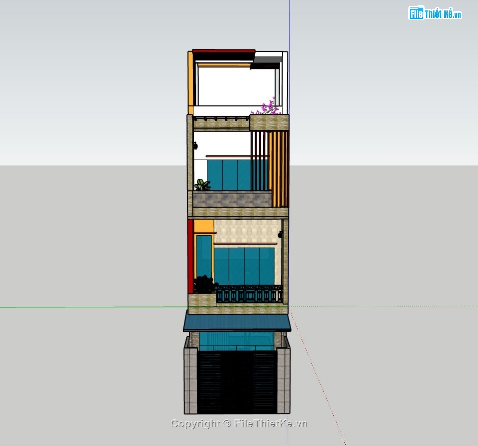 nhà phố 3 tầng,model su nhà phố,nhà phố 3 tầng sketchup,file sketchup nhà phố hiện đại