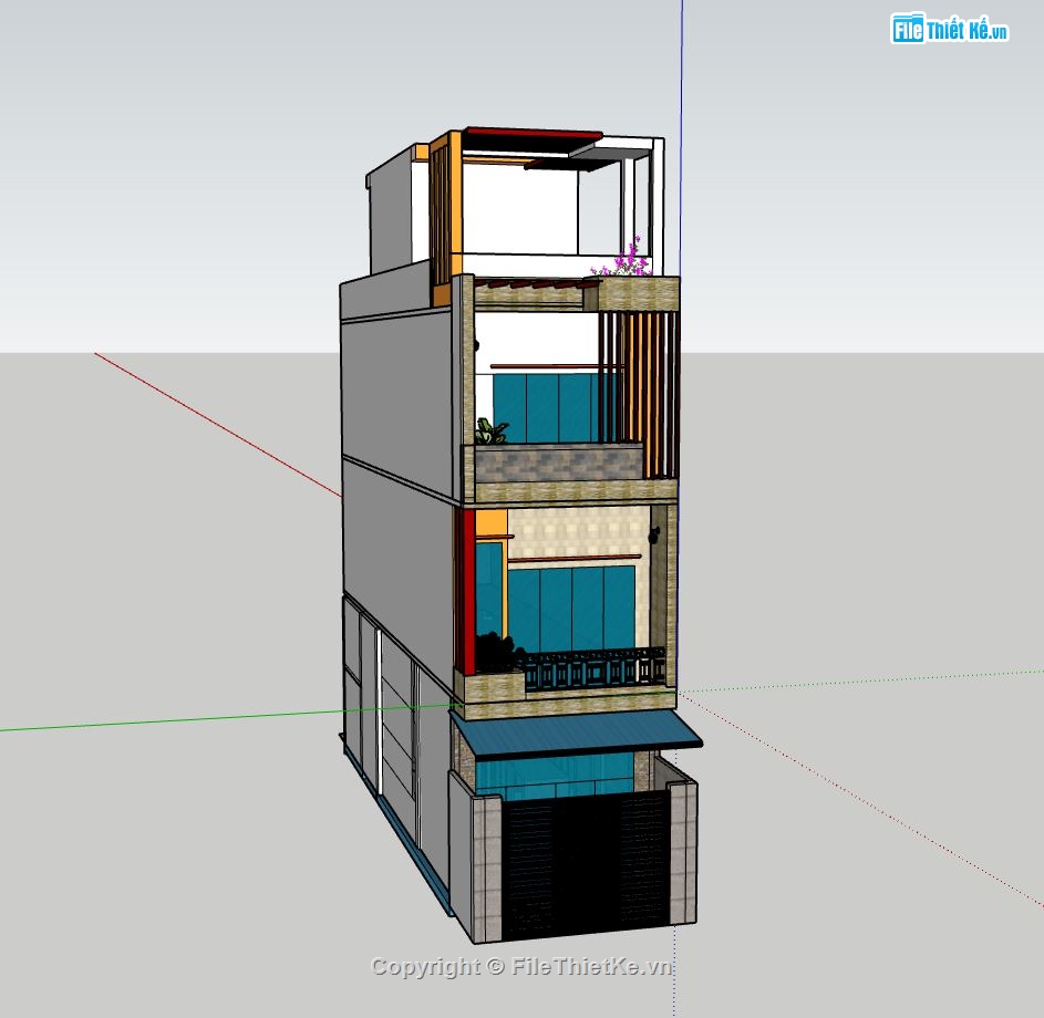 nhà phố 3 tầng,model su nhà phố,nhà phố 3 tầng sketchup,file sketchup nhà phố hiện đại